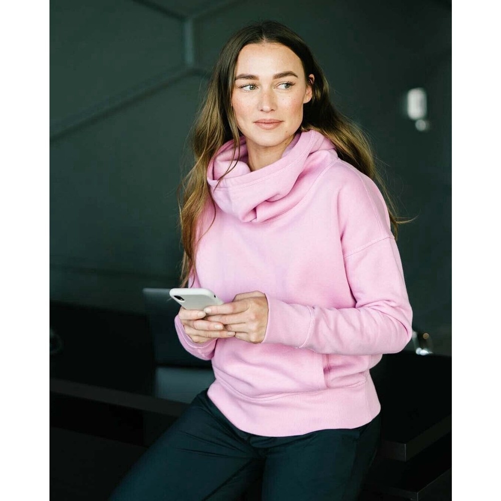Zyia Active S Pink Cowl Neck Hoodie Fleece Thumbhole Relaxed Pullover Sweatshirt